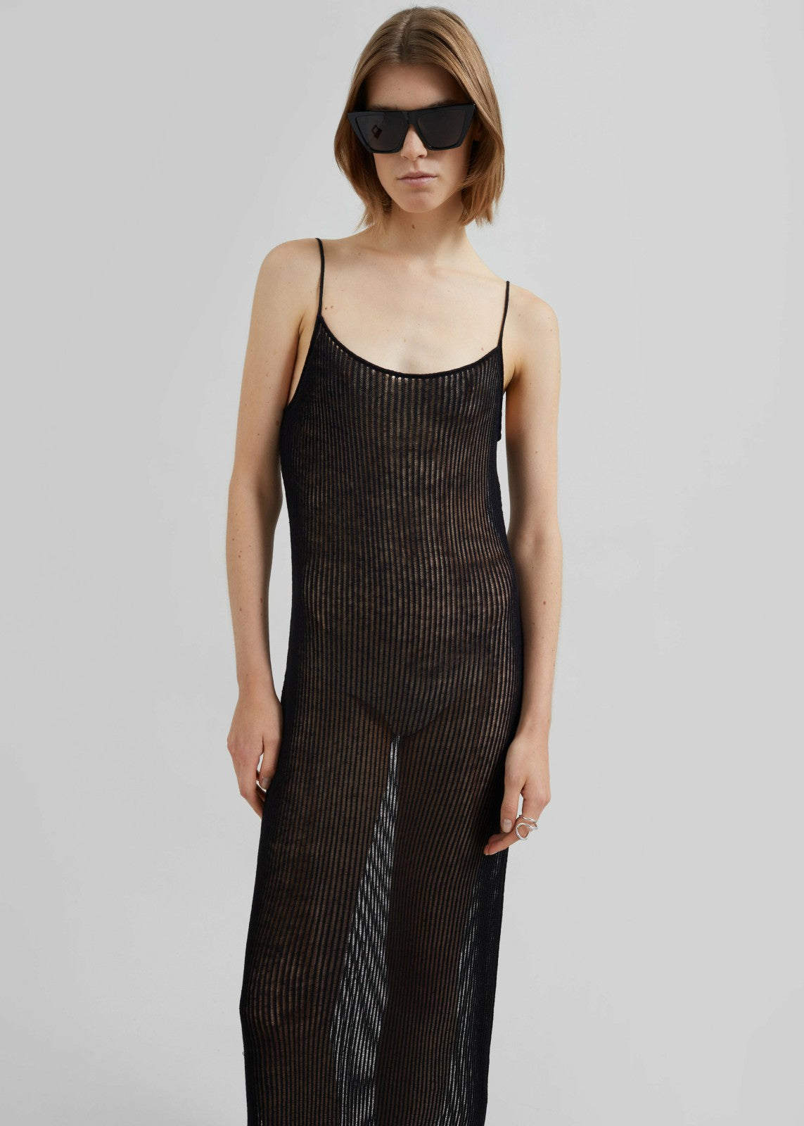 Sienna Semi Sheer Ribbed Dress - Black