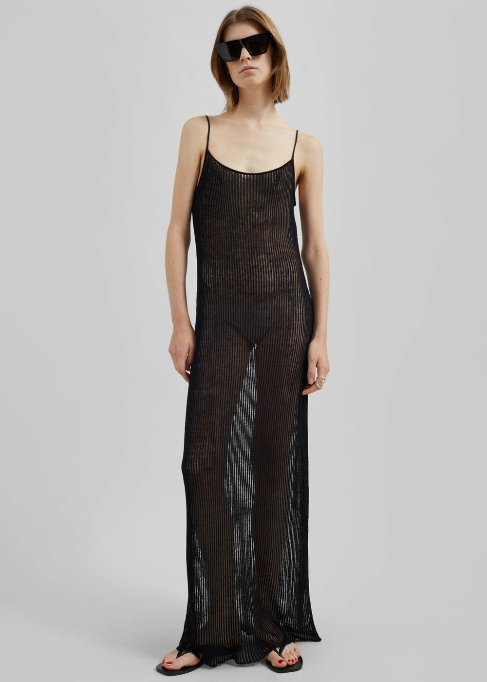 Sienna Semi Sheer Ribbed Dress - Black