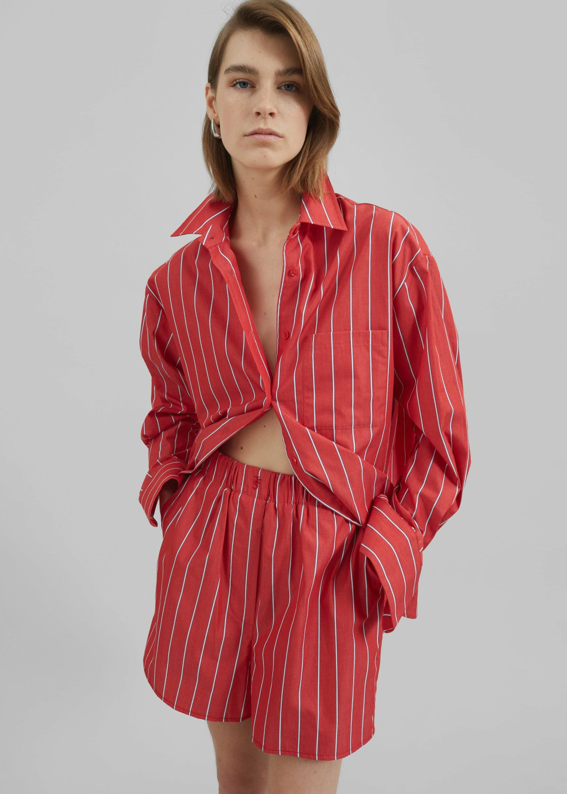 Lui Striped Cotton Shirt - Red/White Stripe