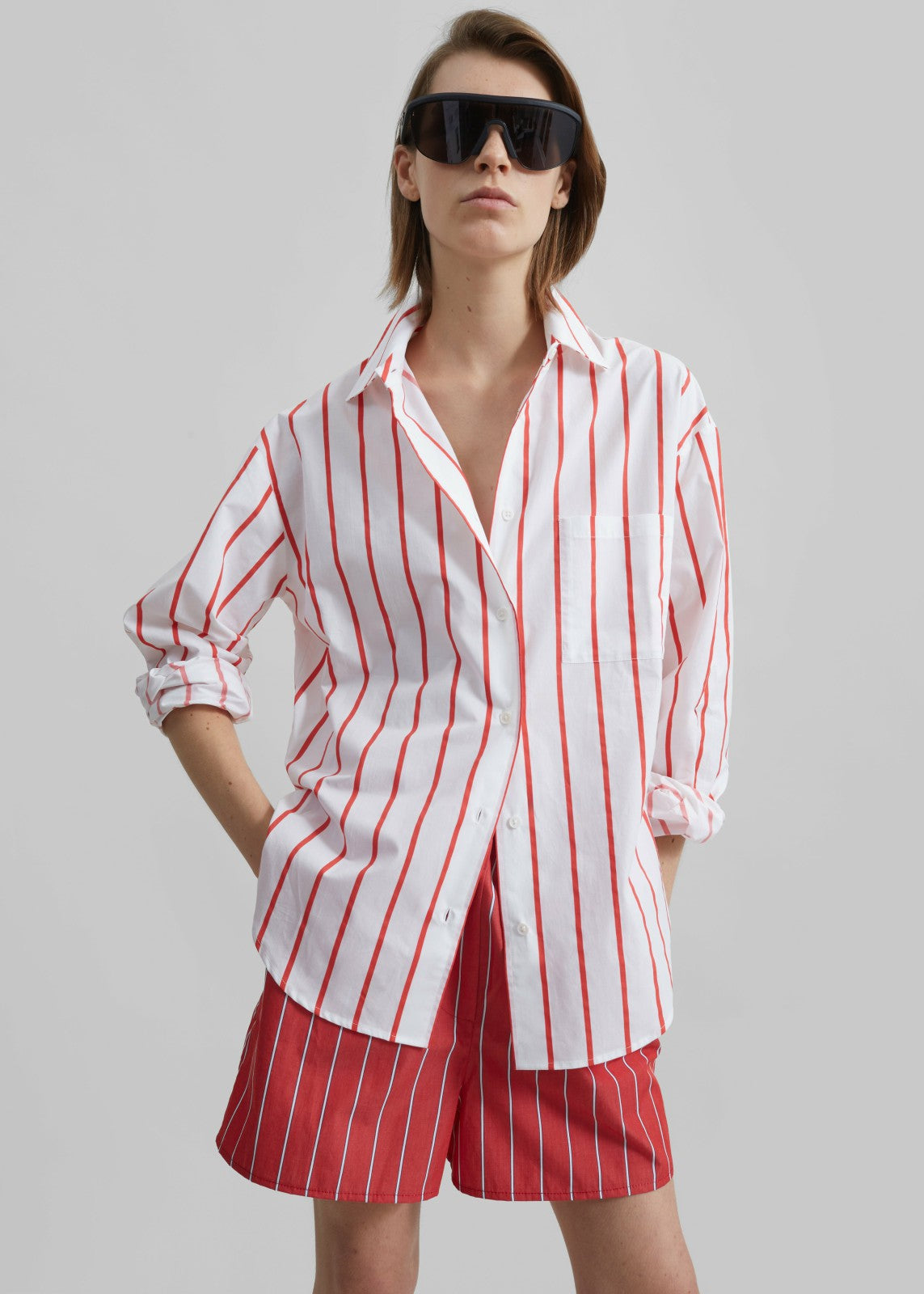 Lui Striped Cotton Shirt - White/Red Stripe