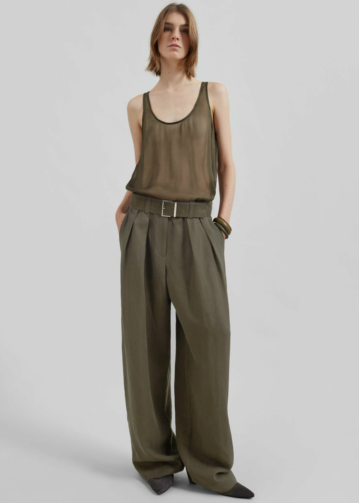 Daytona Pleated Linen Trousers - Khaki