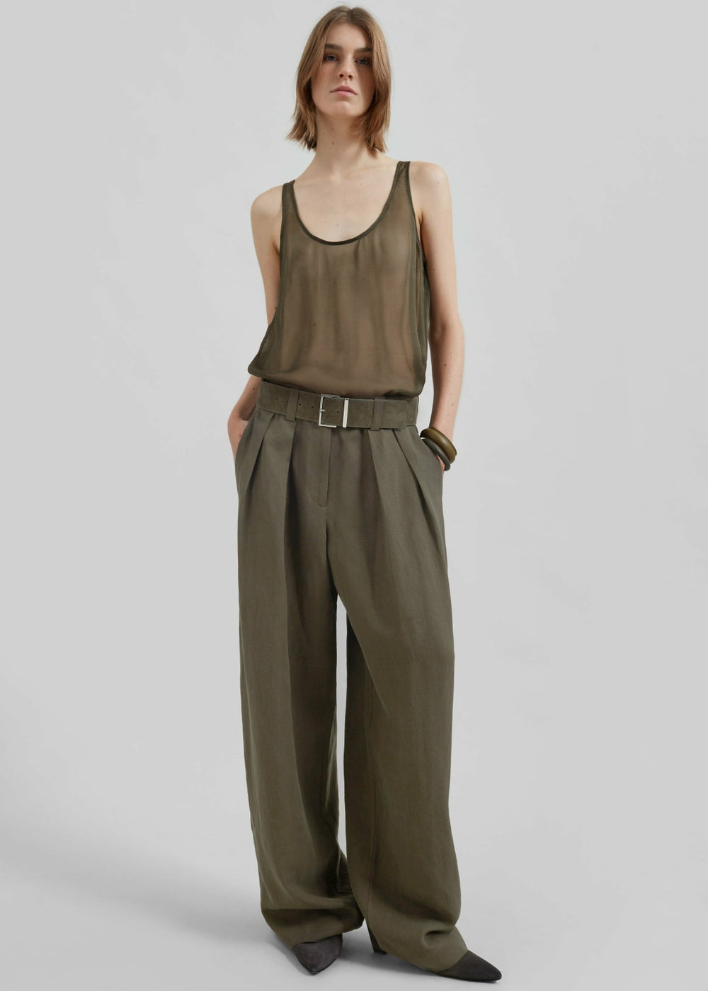 Daytona Pleated Linen Trousers - Khaki