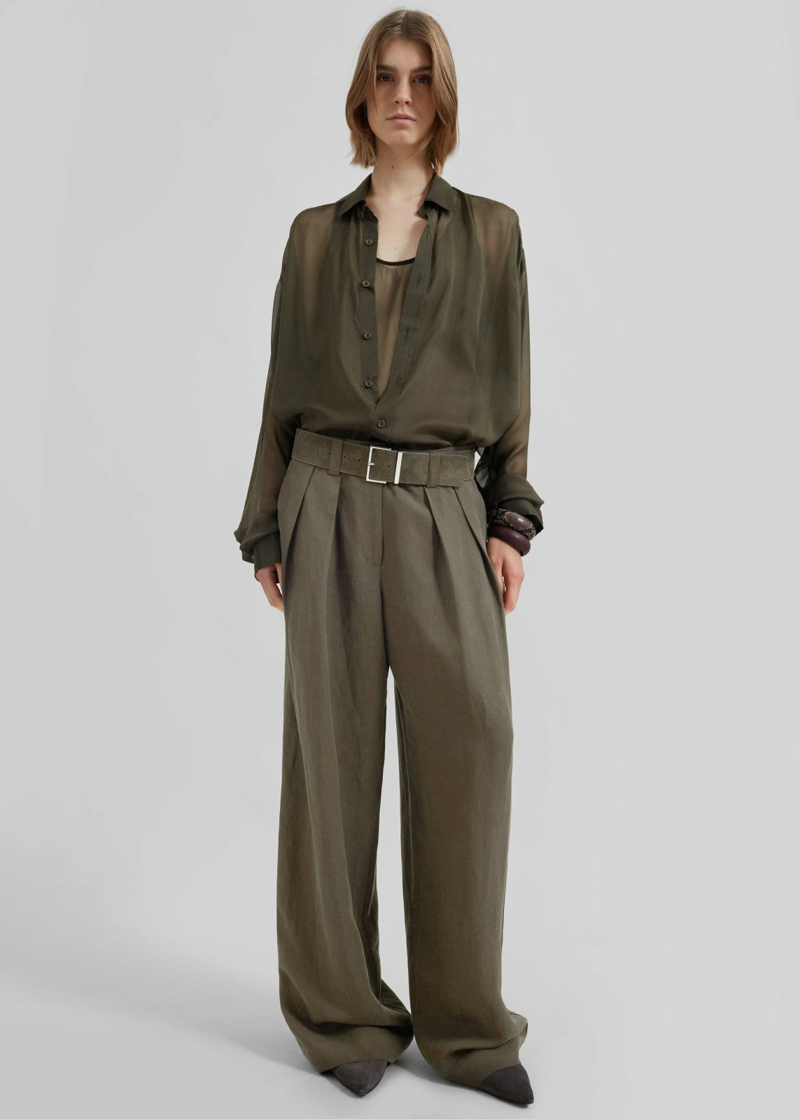 Daytona Pleated Linen Trousers - Khaki