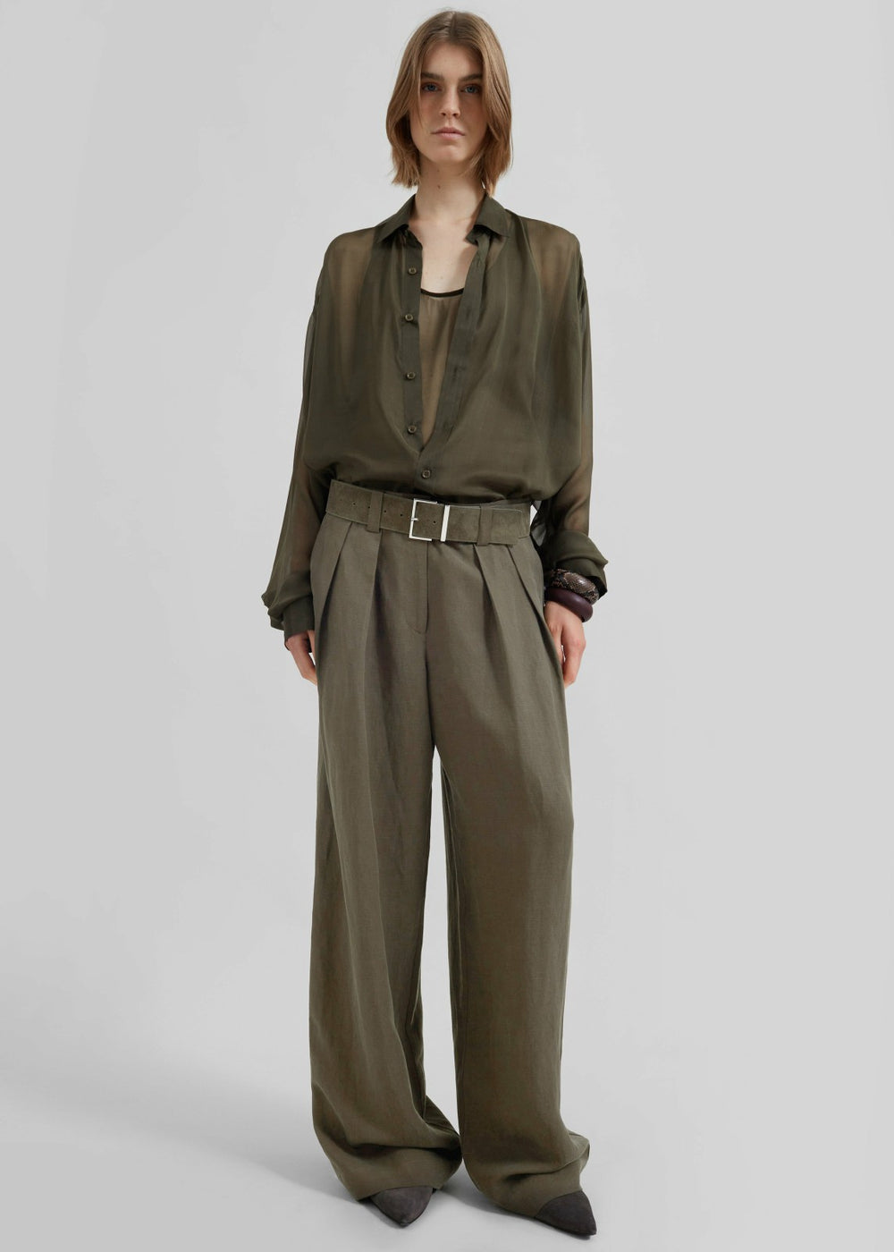 Daytona Pleated Linen Trousers - Khaki