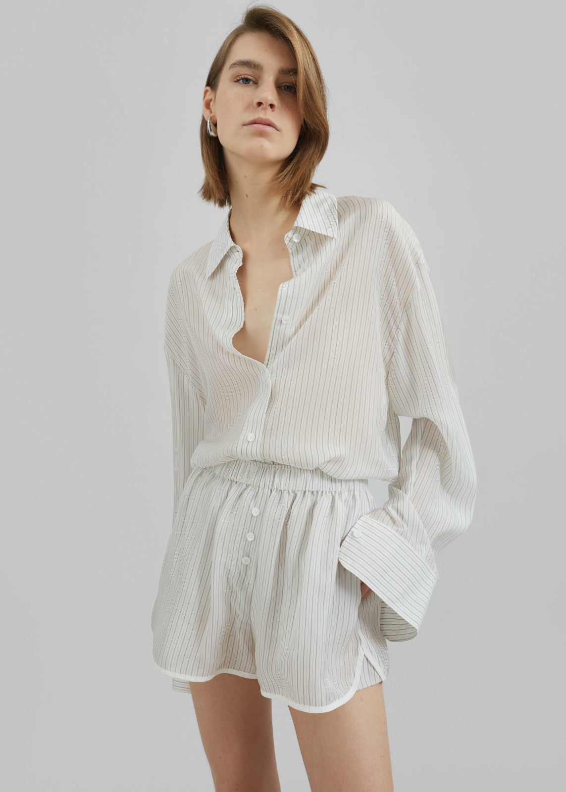 Brenna Double Striped Shorts - White/Black Stripe