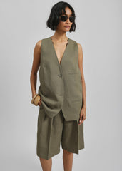 Melrose Linen Vest - Khaki