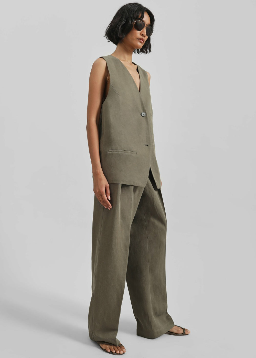 Melrose Linen Vest - Khaki
