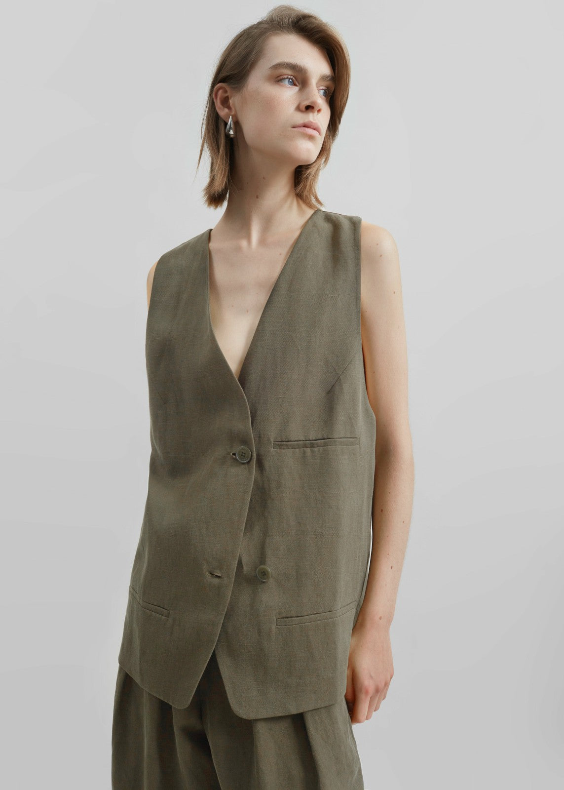 Melrose Linen Vest - Khaki
