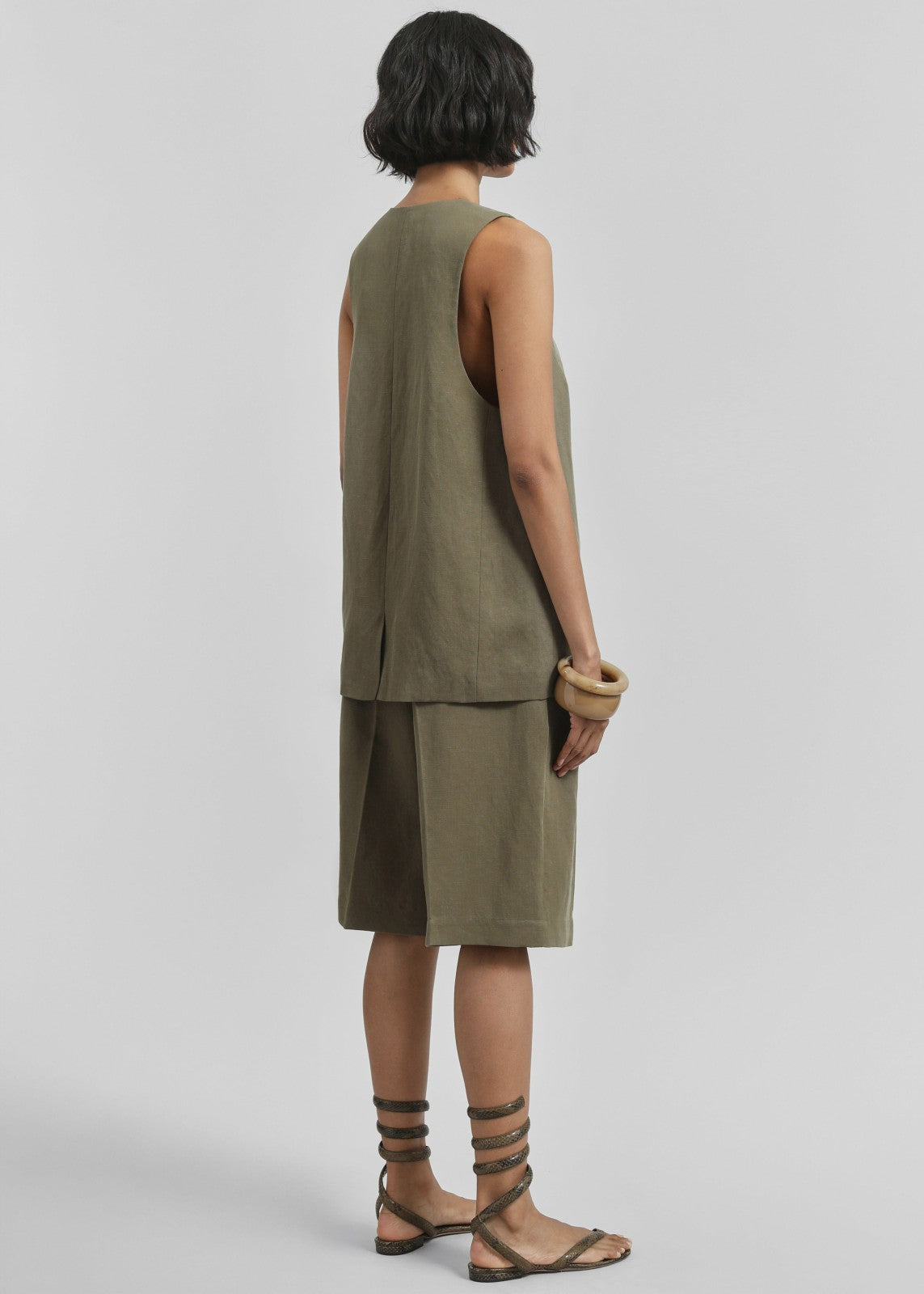 Melrose Linen Vest - Khaki