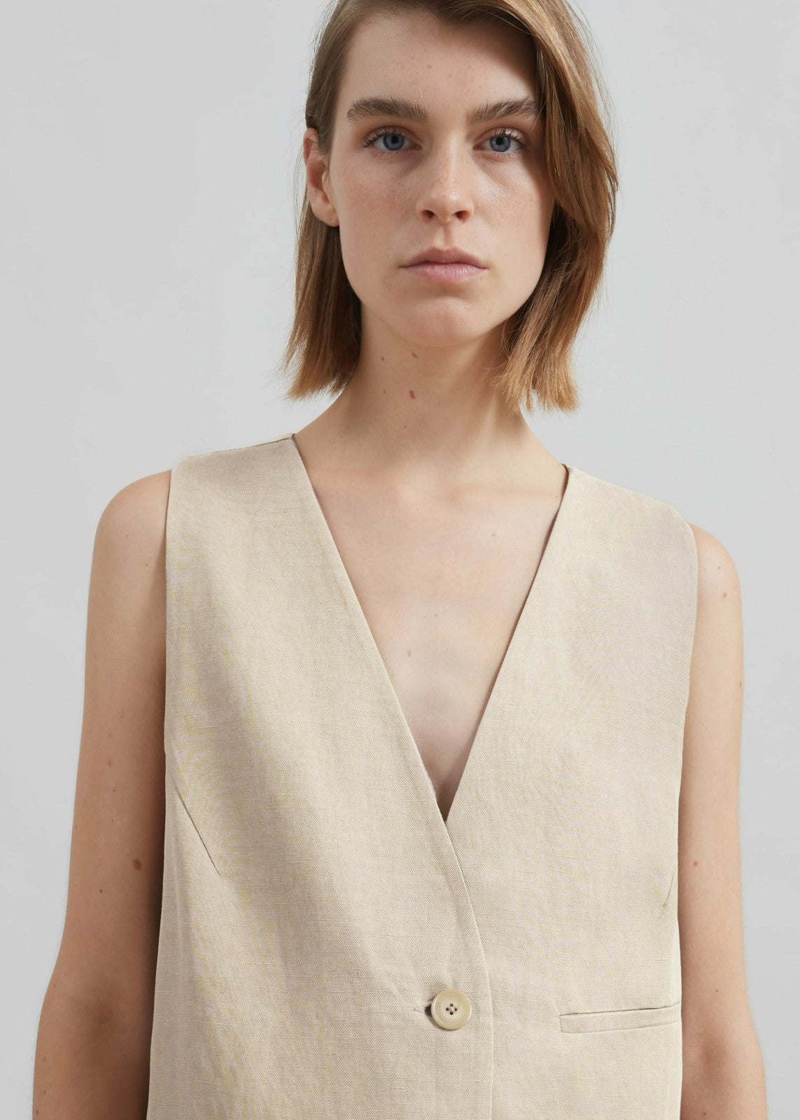 Melrose Linen Vest - Cement