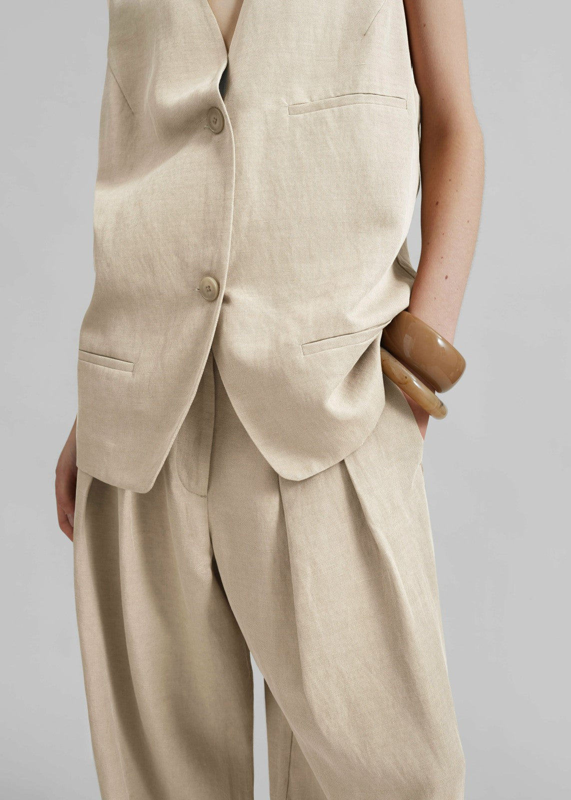 Melrose Linen Vest - Cement