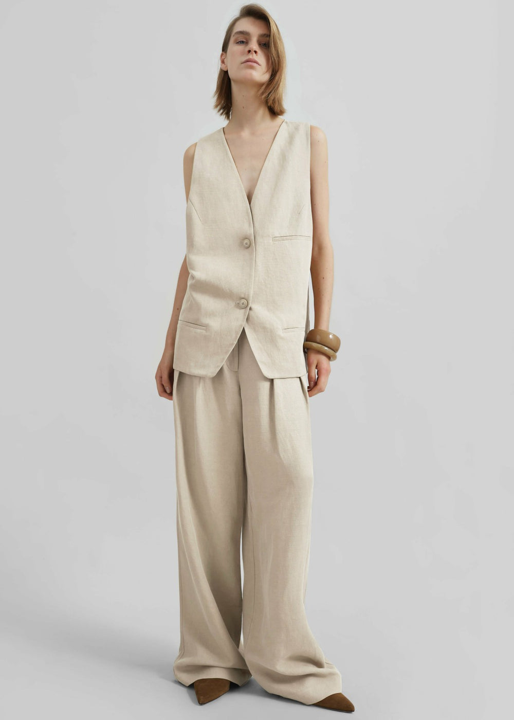 Melrose Linen Vest - Cement