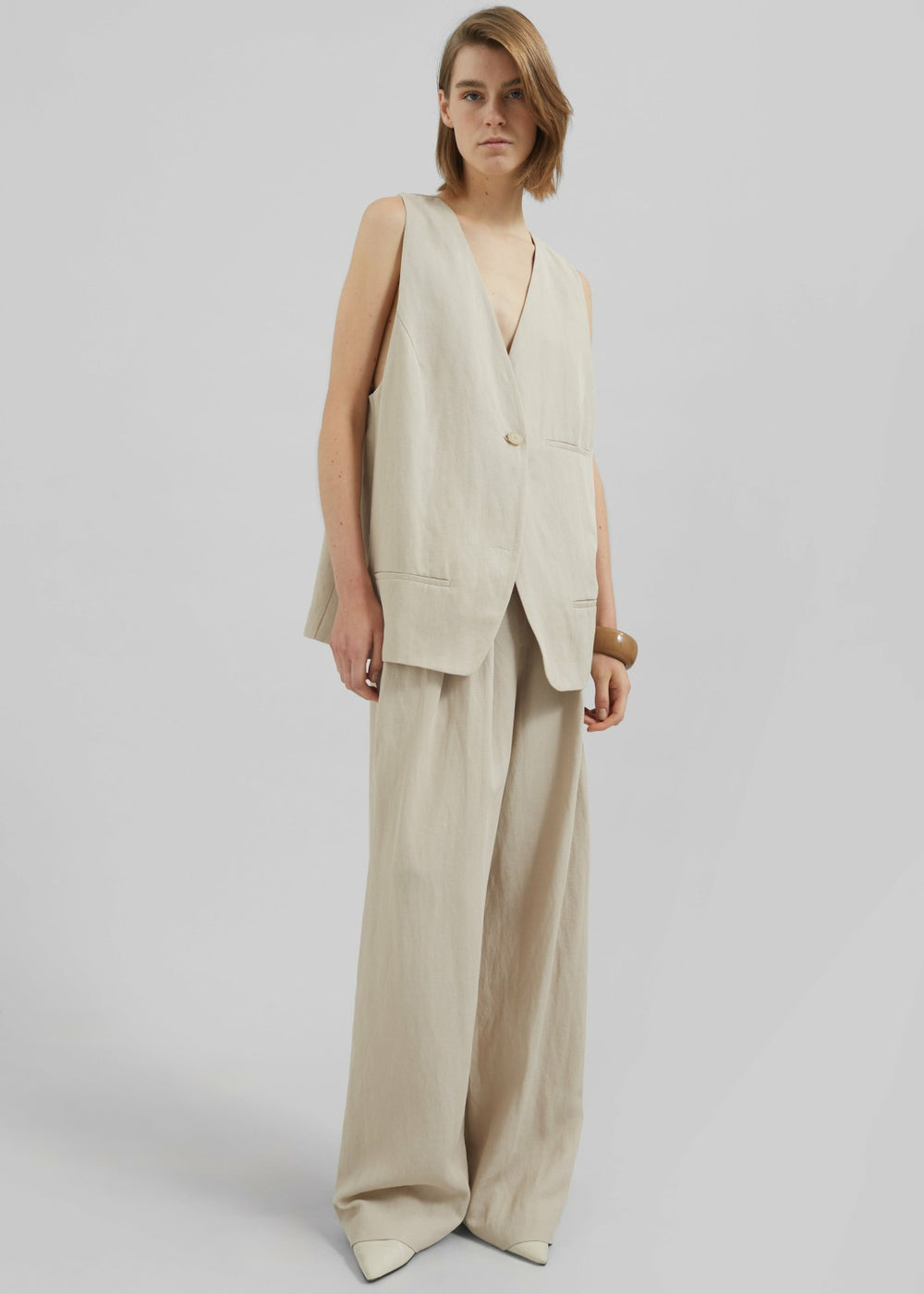 Melrose Linen Vest - Cement