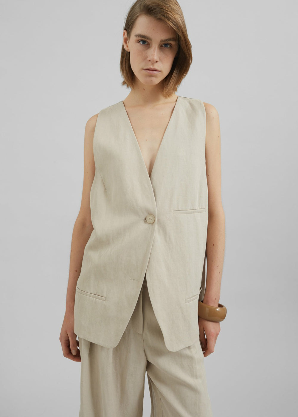 Melrose Linen Vest - Cement