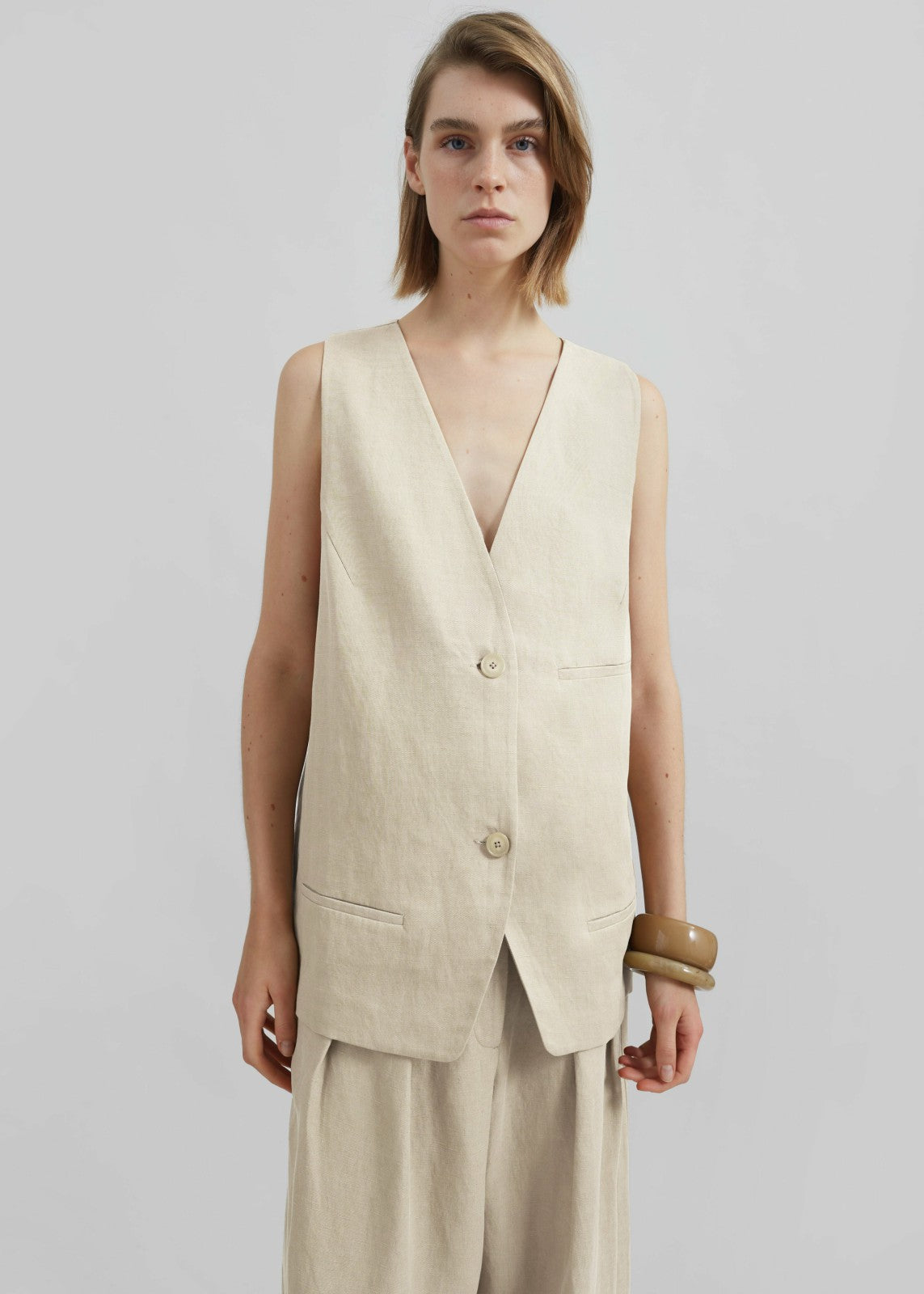 Melrose Linen Vest - Cement