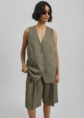 Bilbao Pleated Linen Bermuda Shorts - Khaki