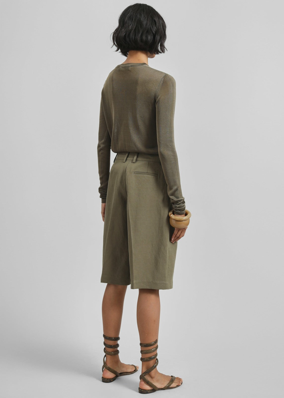 Bilbao Pleated Linen Bermuda Shorts - Khaki
