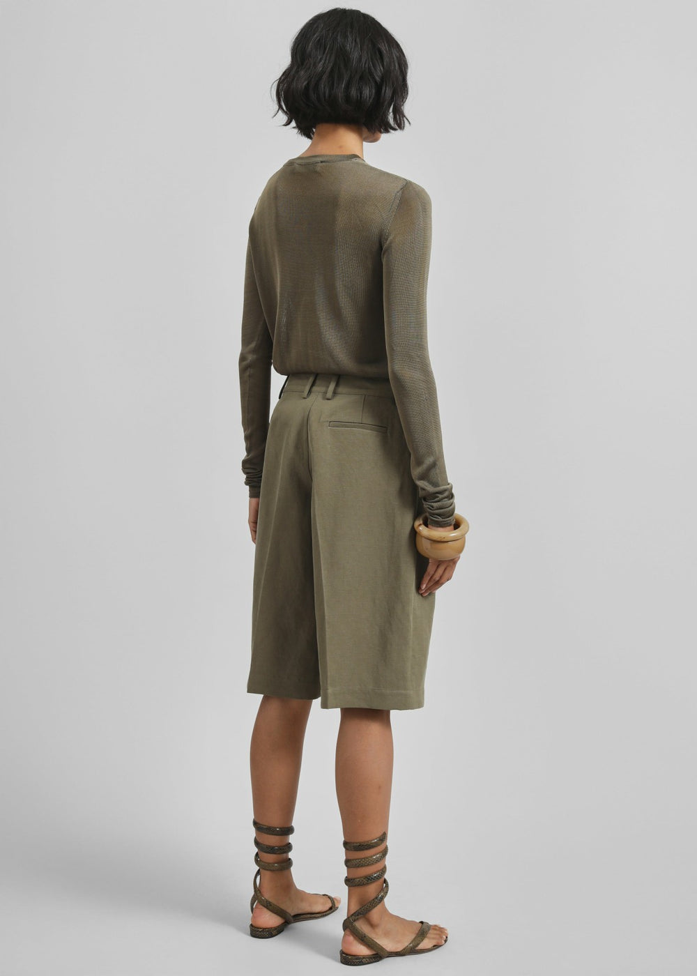 Bilbao Pleated Linen Bermuda Shorts - Khaki