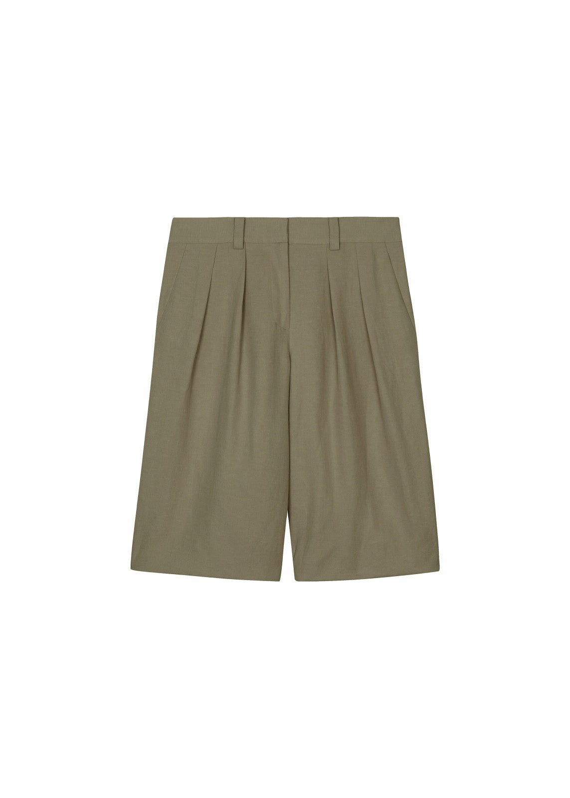 Bilbao Pleated Linen Bermuda Shorts - Khaki