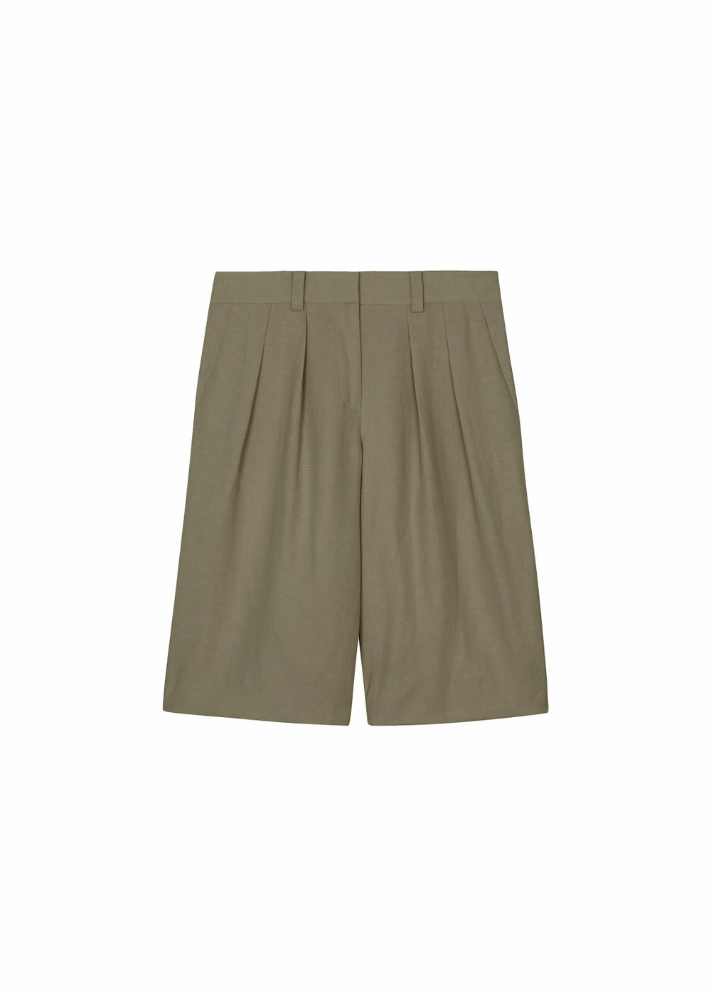 Bilbao Pleated Linen Bermuda Shorts - Khaki