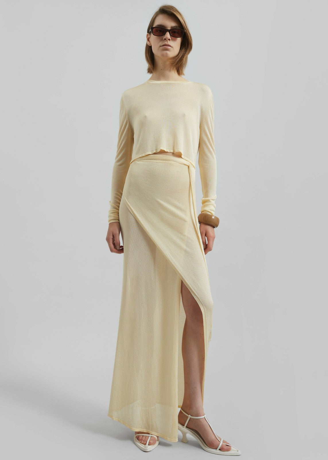 Kazel Cropped Thin Knit Top - Pale Yellow