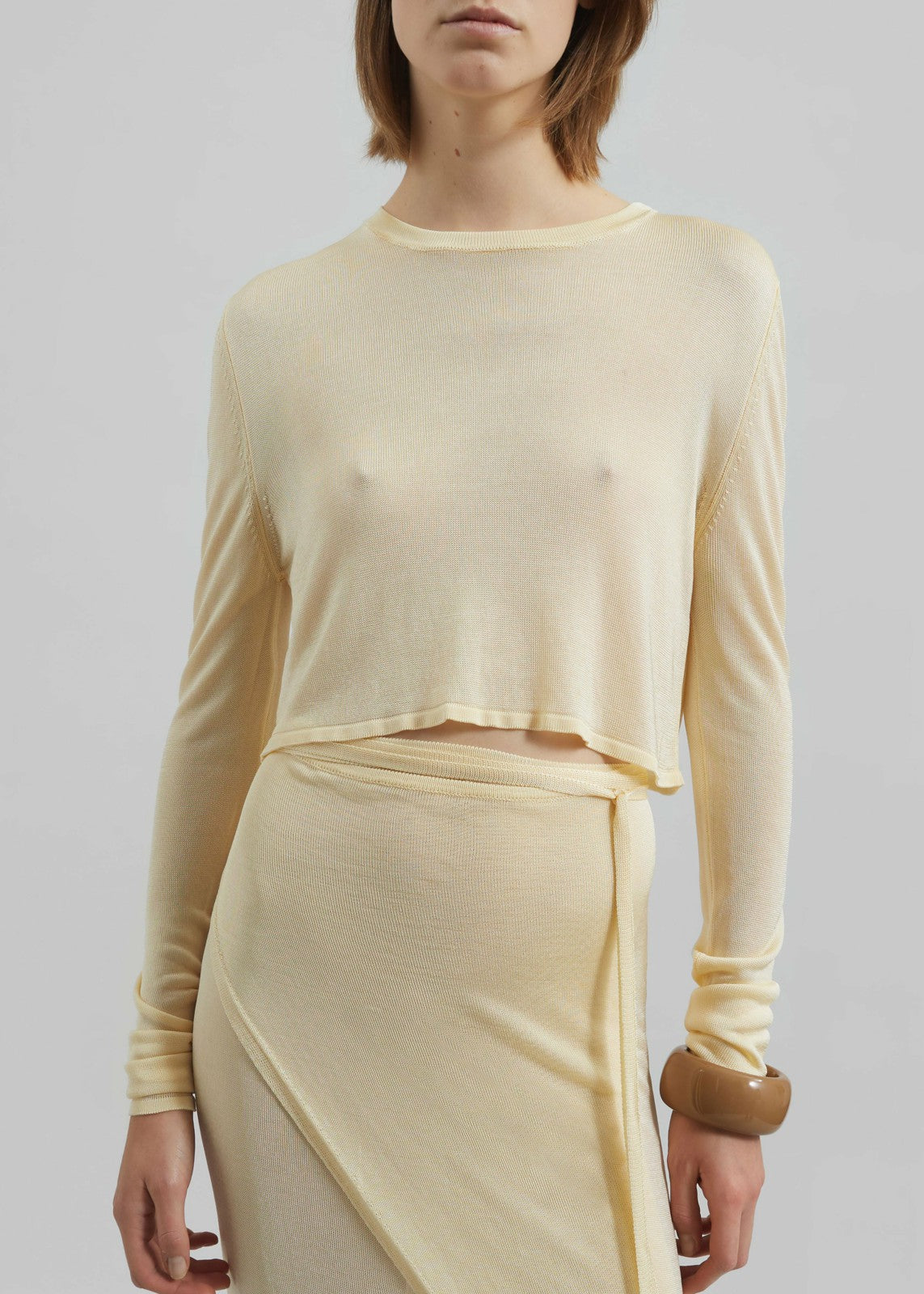 Kazel Cropped Thin Knit Top - Pale Yellow