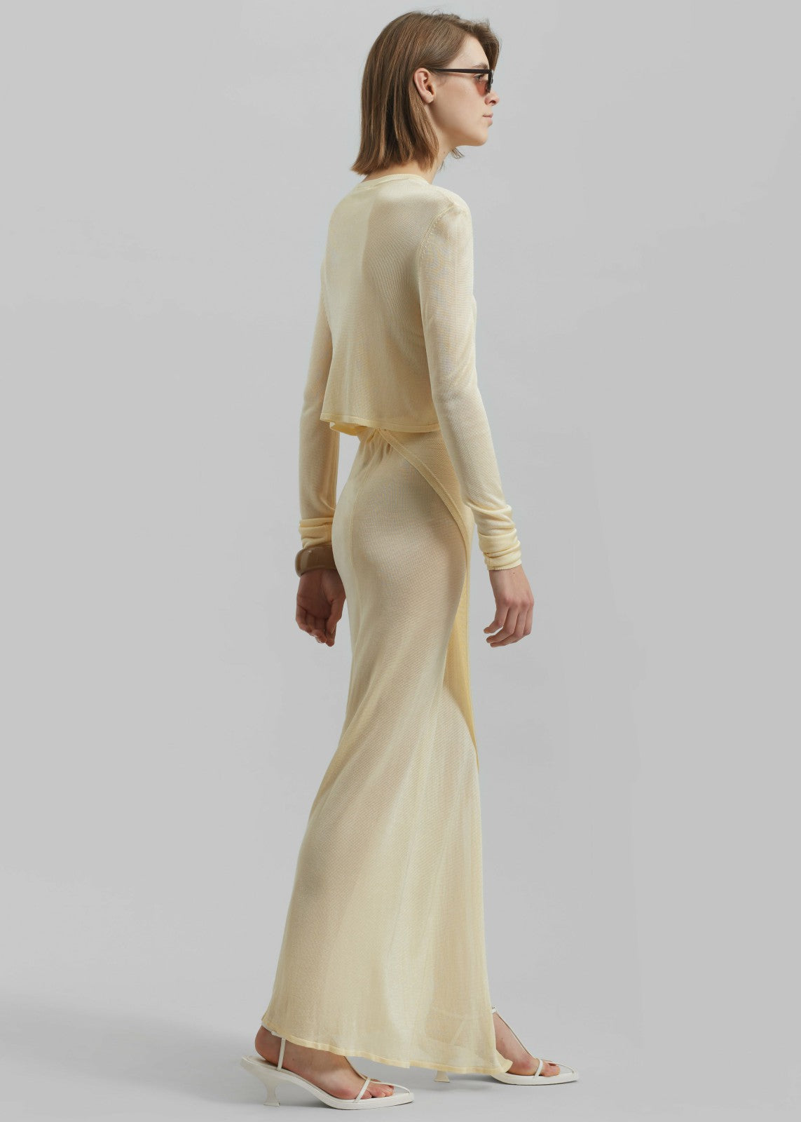 Kazel Cropped Thin Knit Top - Pale Yellow