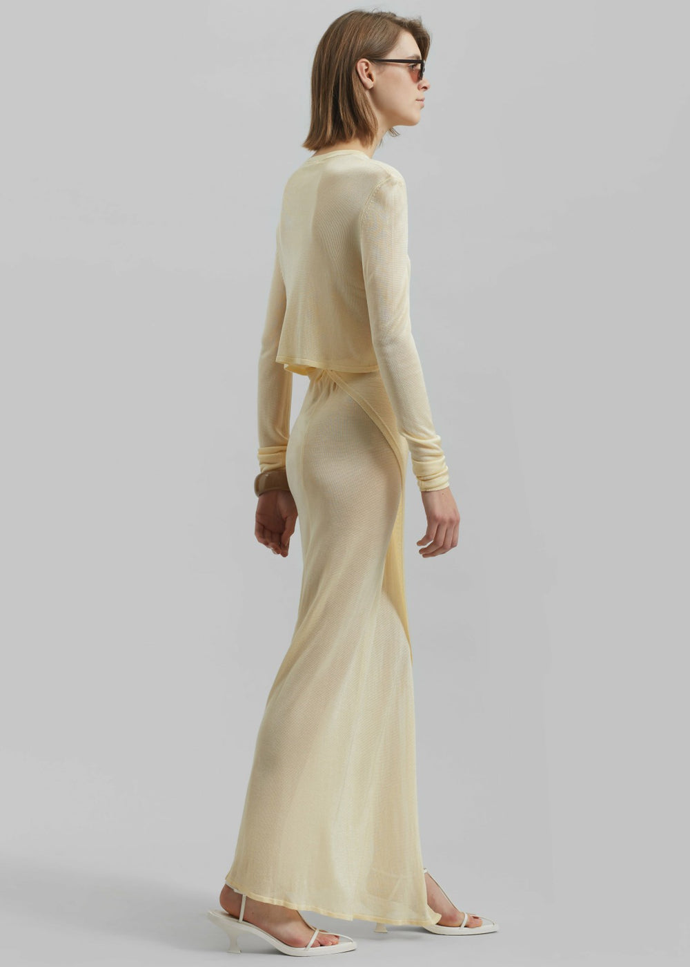 Kazel Cropped Thin Knit Top - Pale Yellow