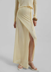 Alsen Thin Knit Wrap Skirt - Pale Yellow
