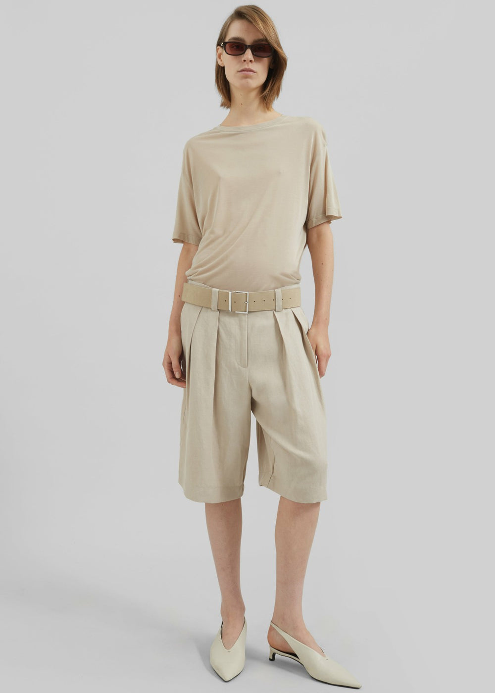 Bilbao Pleated Linen Bermuda Shorts - Cement