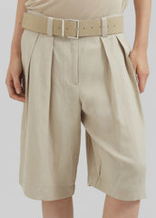 Bilbao Pleated Linen Bermuda Shorts - Cement