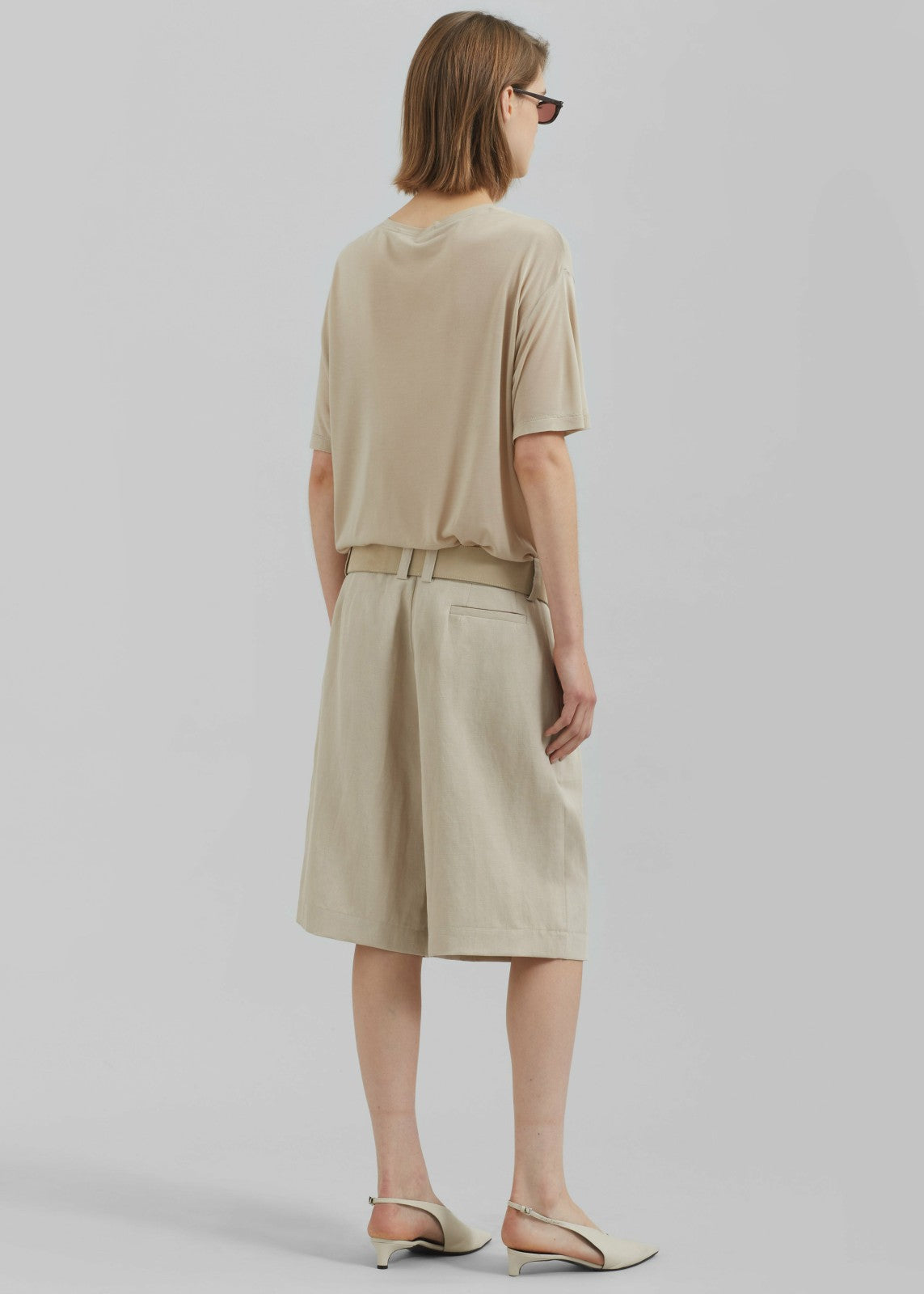 Bilbao Pleated Linen Bermuda Shorts - Cement