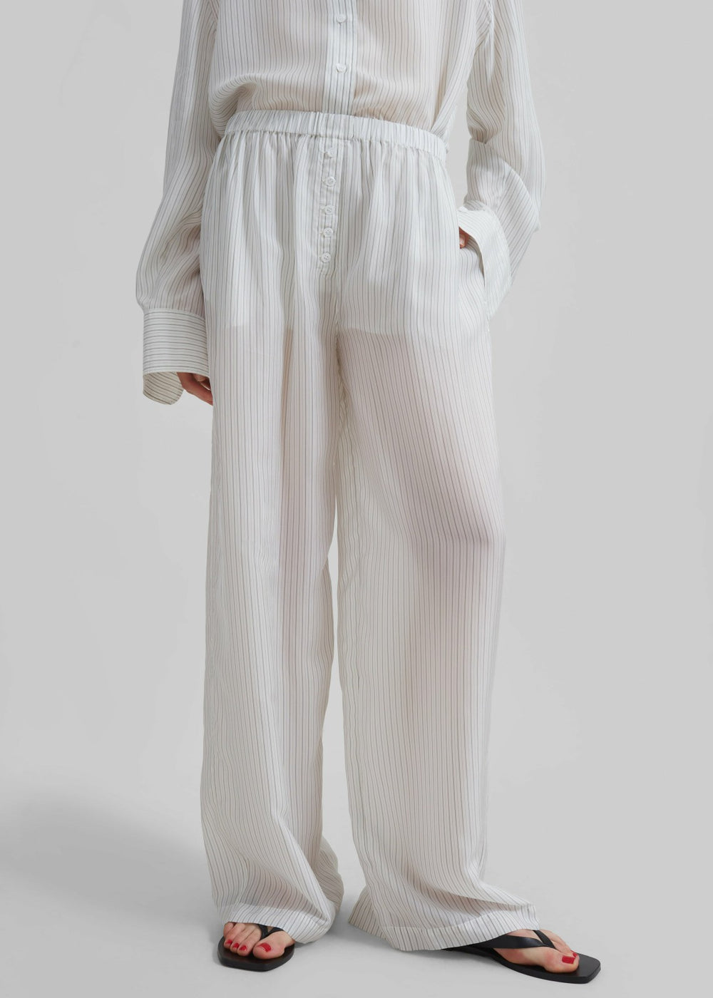 Brenna Double Striped Wide Pants - White/Black Stripe