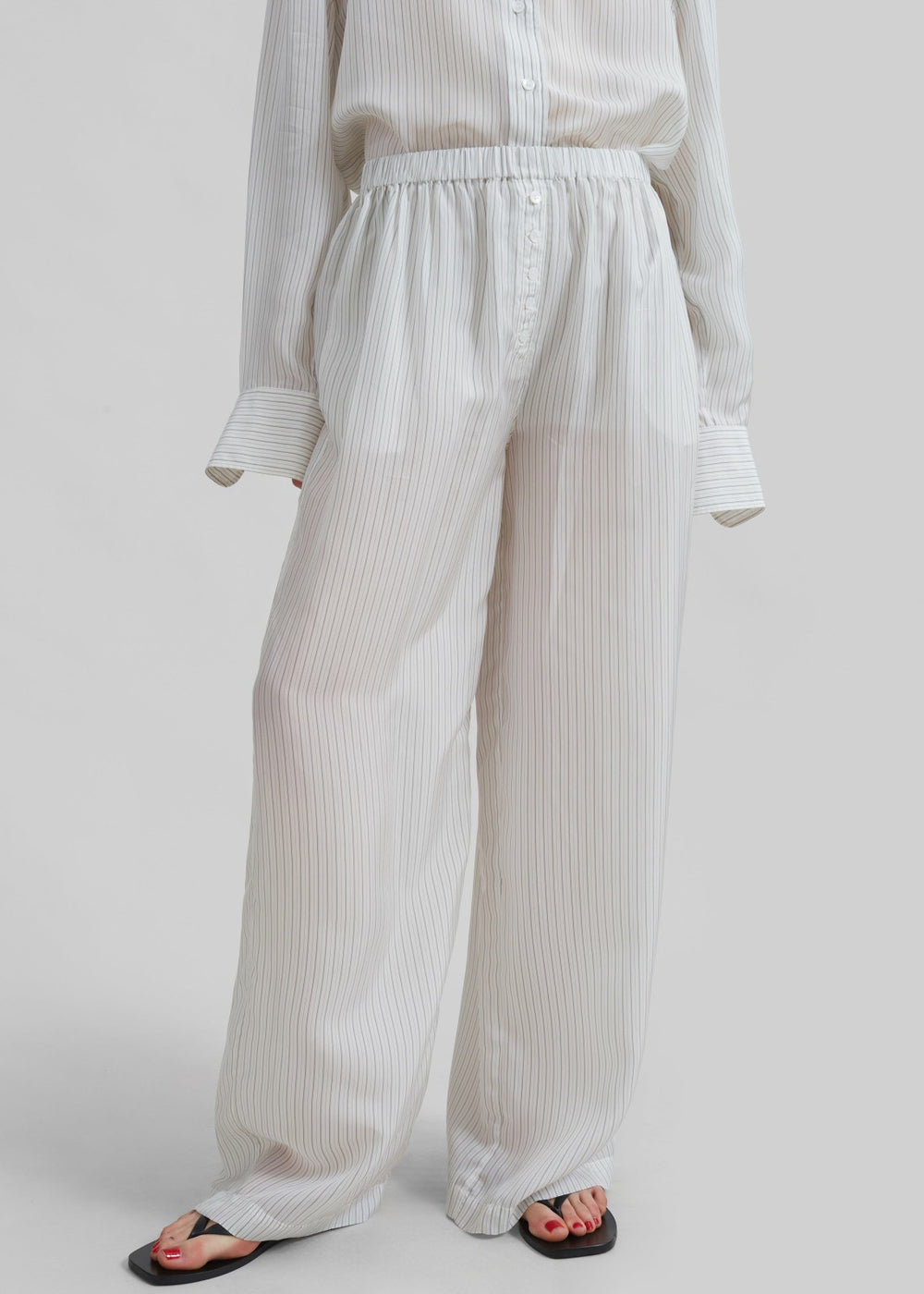 Brenna Double Striped Wide Pants - White/Black Stripe