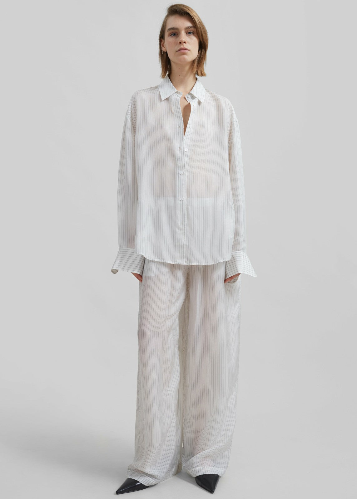 Brenna Double Striped Wide Pants - White/Black Stripe