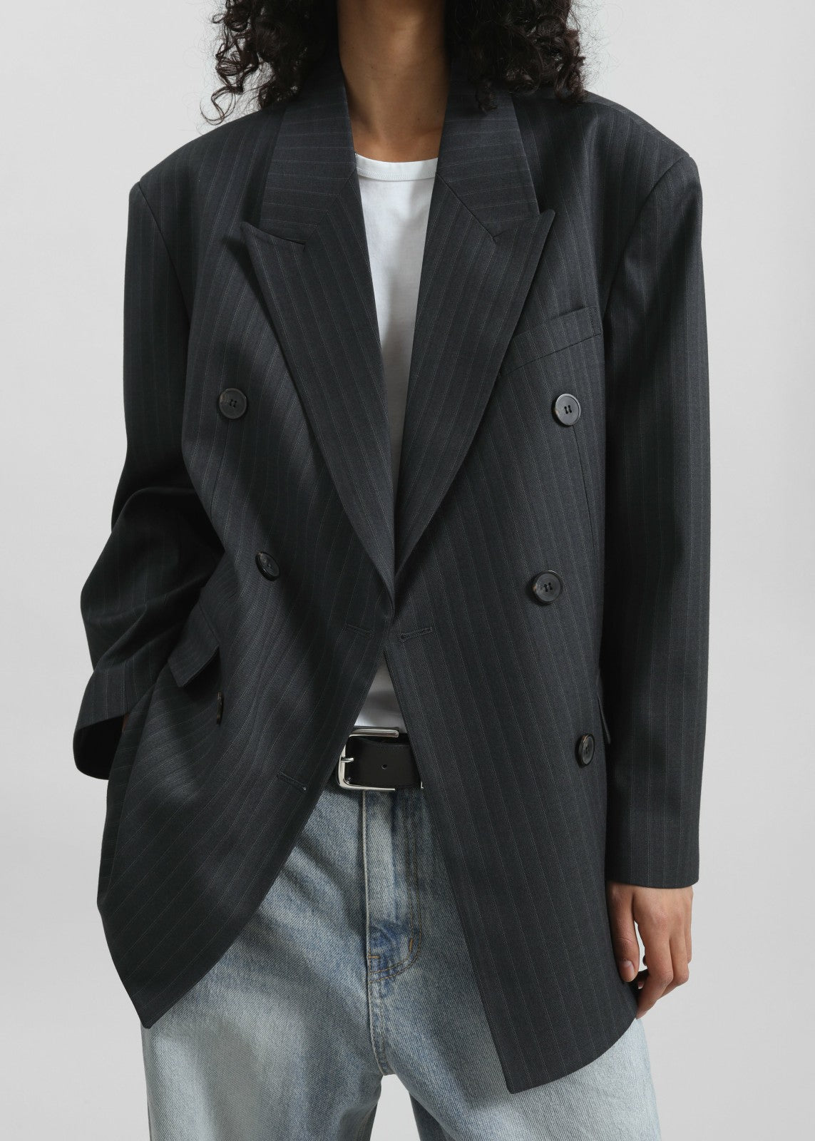 Tarbert Double-Breasted Blazer - Grey/White Pinstripe