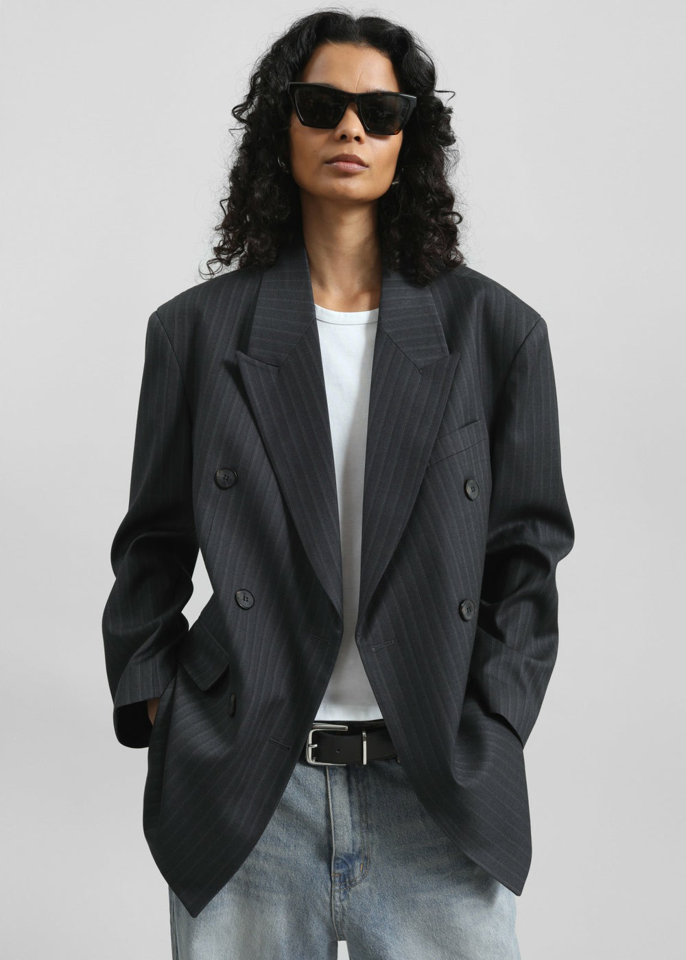 Tarbert Double-Breasted Blazer - Grey/White Pinstripe