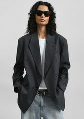 Tarbert Double-Breasted Blazer - Grey/White Pinstripe