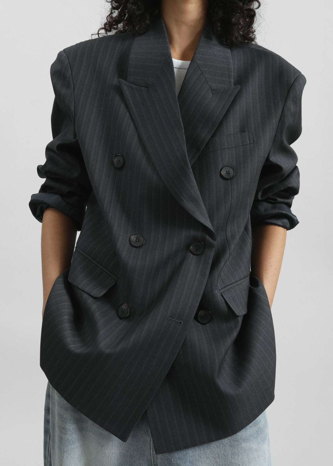 Tarbert Double-Breasted Blazer - Grey/White Pinstripe