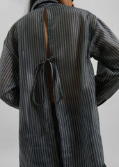 Kesin Open Back Shirt - Grey/White Stripe