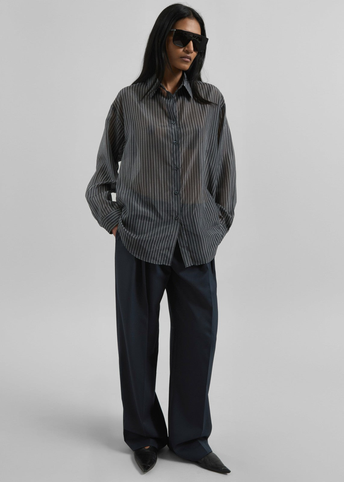 Kesin Open Back Shirt - Grey/White Stripe