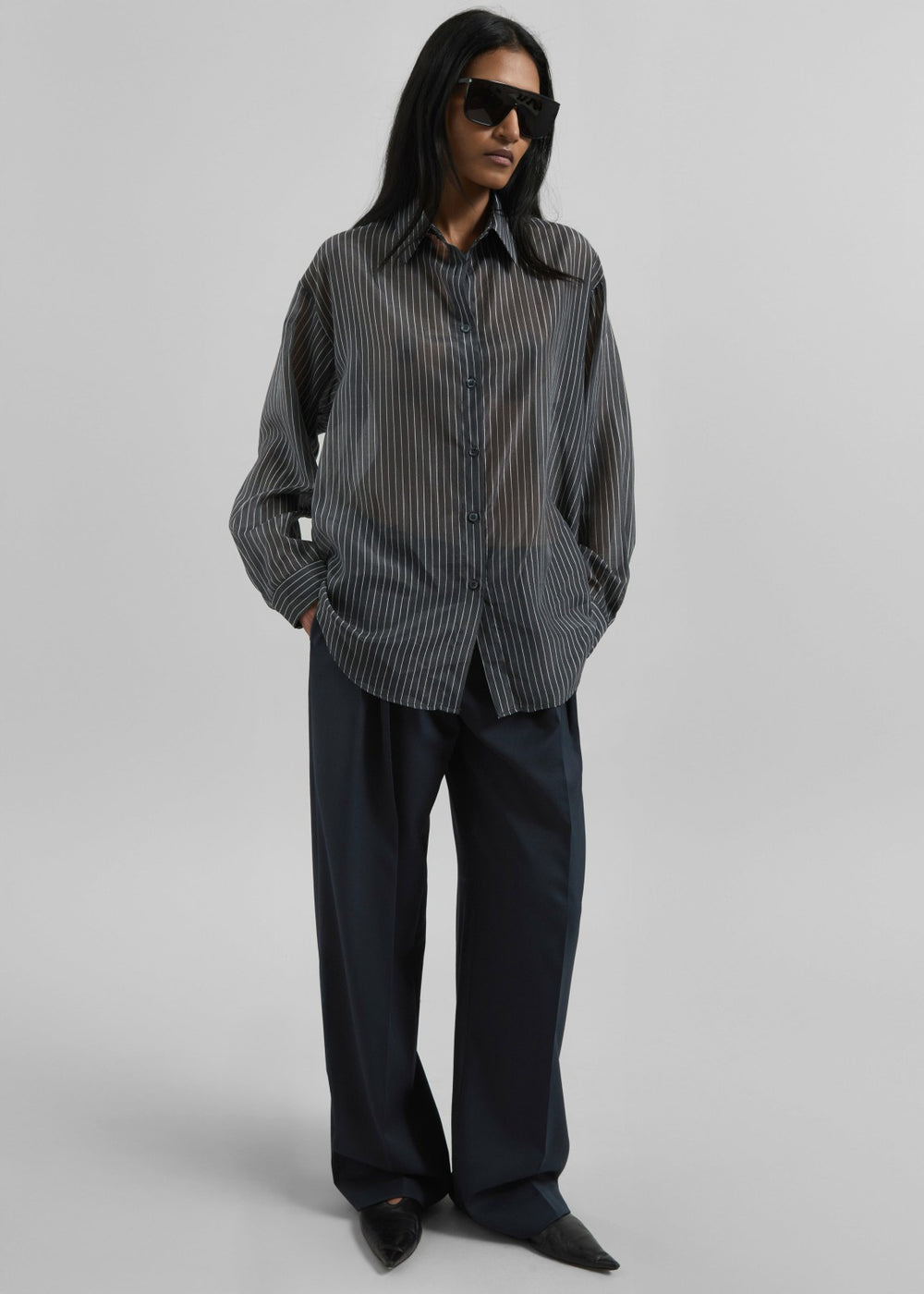 Kesin Open Back Shirt - Grey/White Stripe