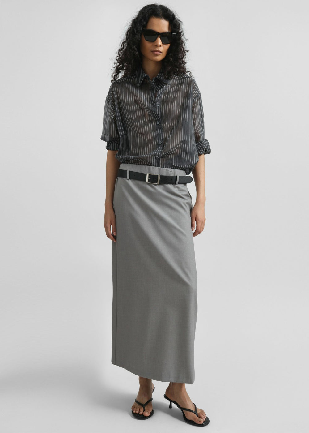 Kesin Open Back Shirt - Grey/White Stripe