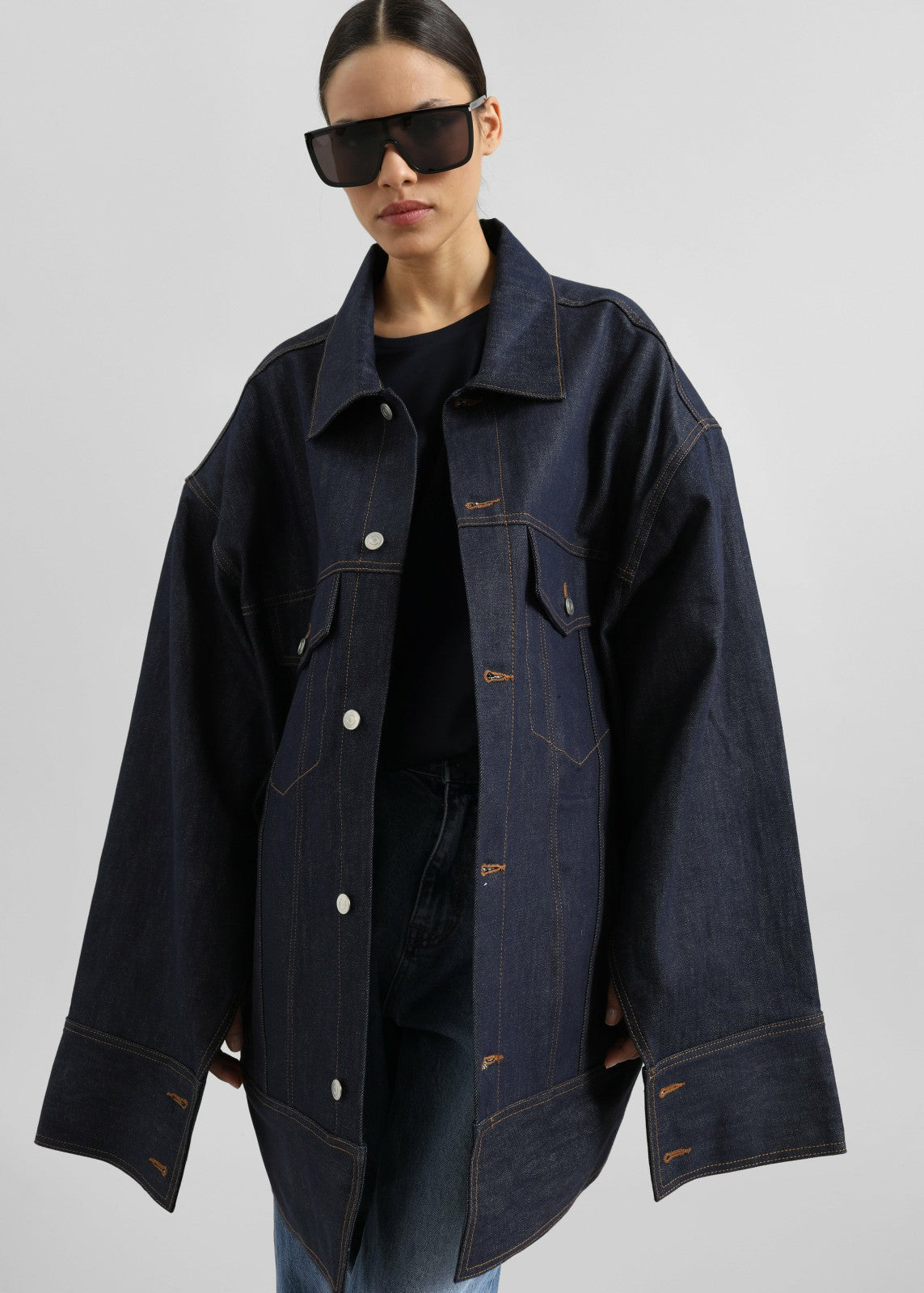 Leros Oversized Denim Jacket - Dark Wash