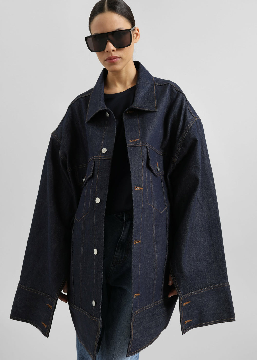Leros Oversized Denim Jacket - Dark Wash