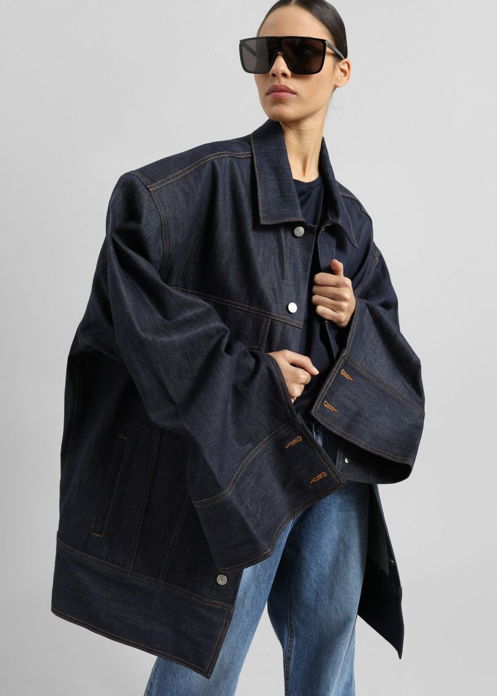 Leros Oversized Denim Jacket - Dark Wash