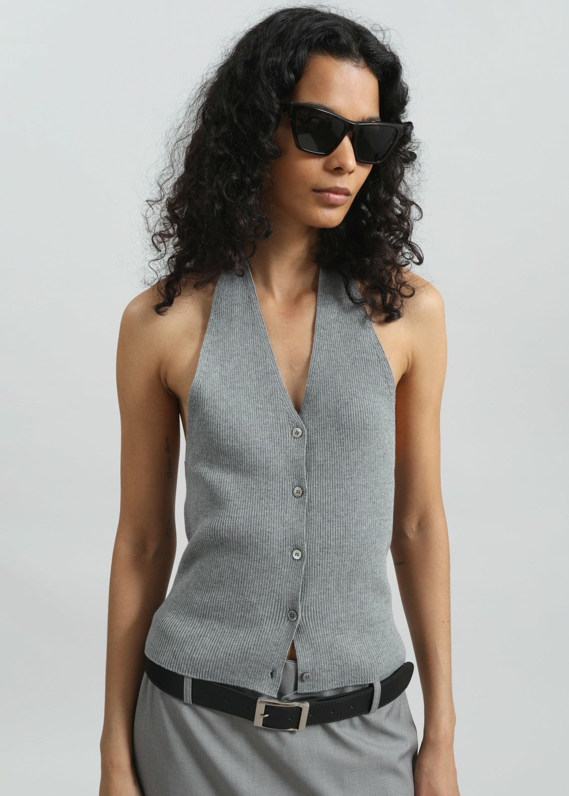 Himi Knit Halter Top - Grey