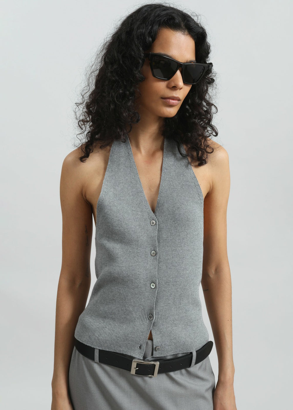 Himi Knit Halter Top - Grey