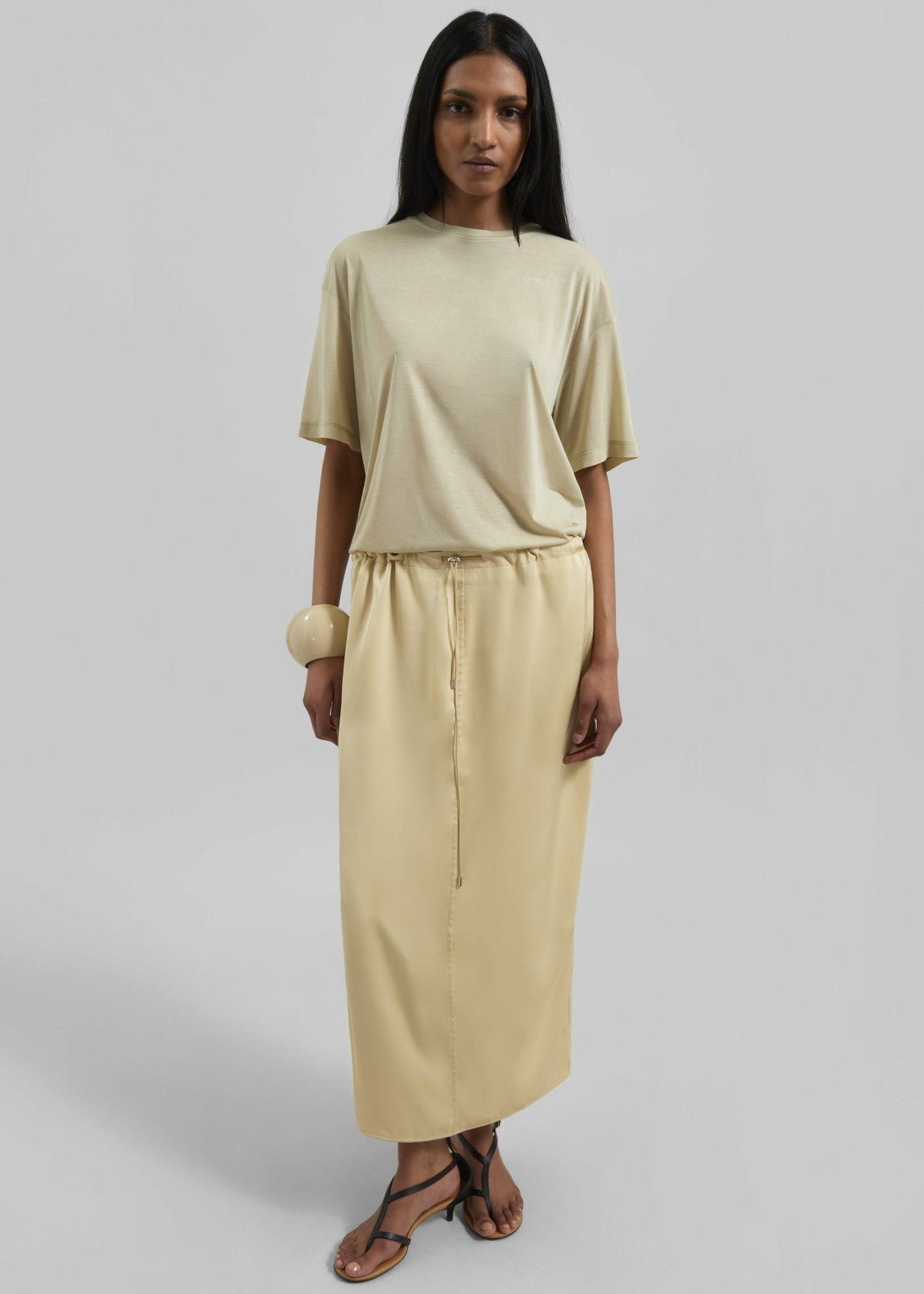 Elvas Satin Midi Skirt - Pale Yellow