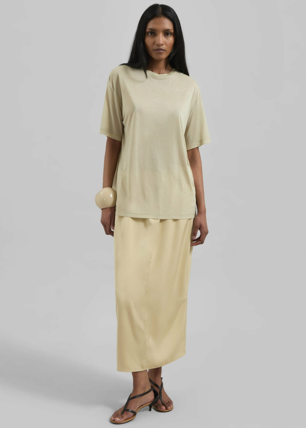 Elvas Satin Midi Skirt - Pale Yellow